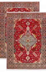 Twin Persian Tabriz Rug ~1960, Geometric Motifs Design